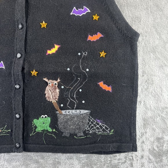 Vintage Karen Scott Vest Women's XL Halloween Witch Spooky Bat Moon Owl Cute - Picture 4 of 16
